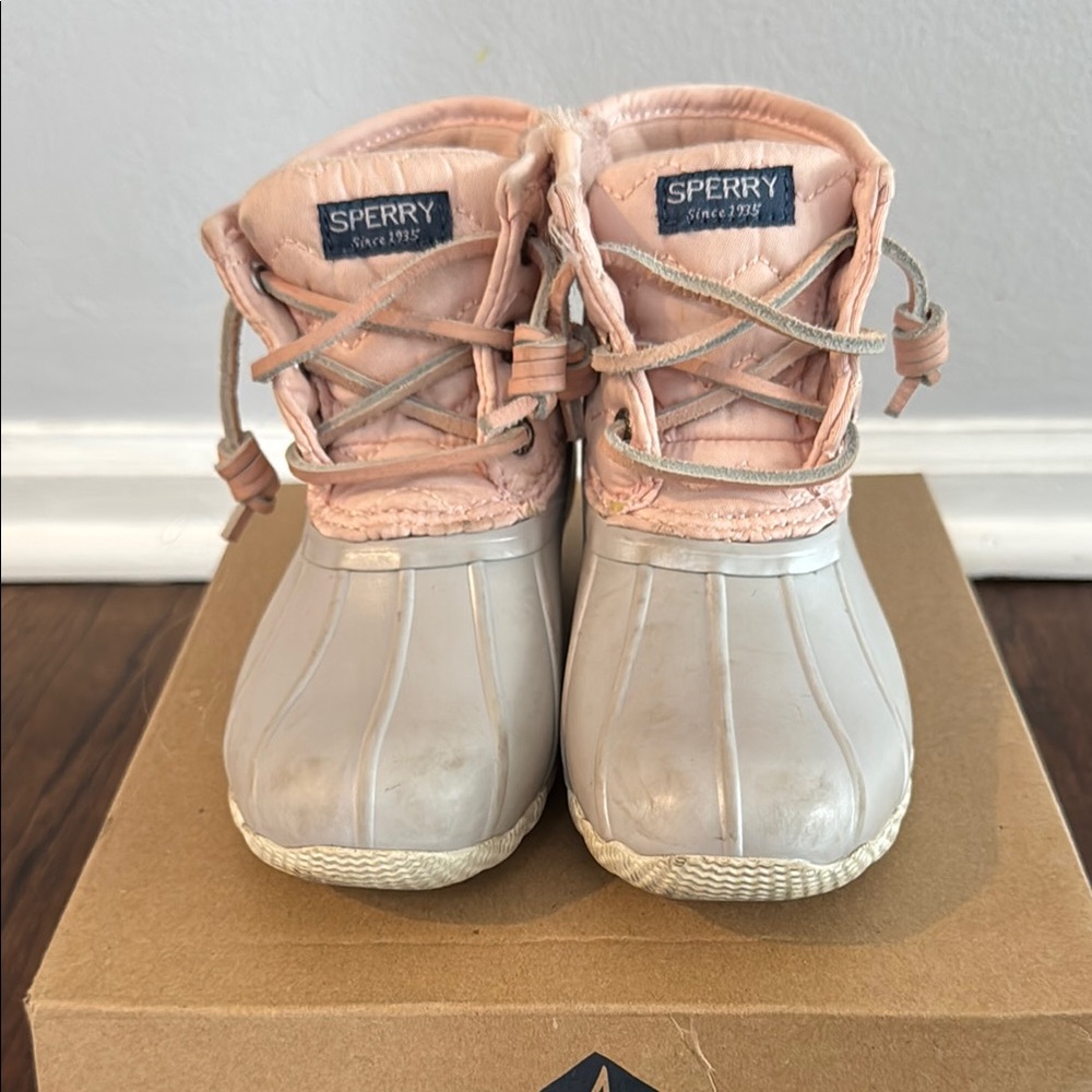 Sperry Kids Pink and Gray Duck Boots